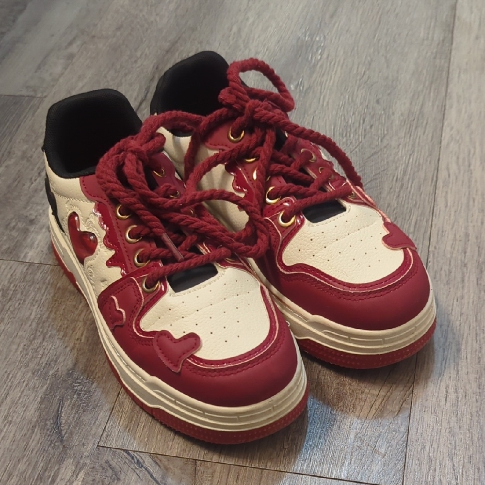 Red and White Heart Sneakers - Picture 2 of 7